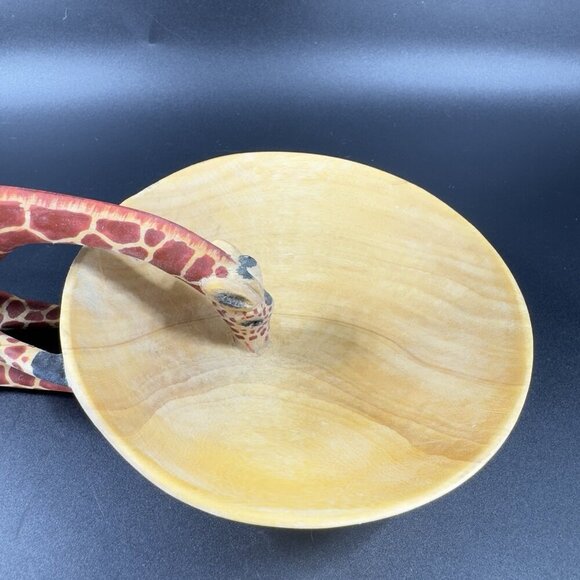 Vintage Carved Giraffe Wooden Decorative Snack Bowl Dish Decorative Trinket Dish - Picture 2 of 13